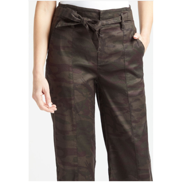 LEVEL99 NWT Bette Seamed Camo Tie Waist Straight Leg Linen Trouser Pants // 00 - Picture 3 of 13